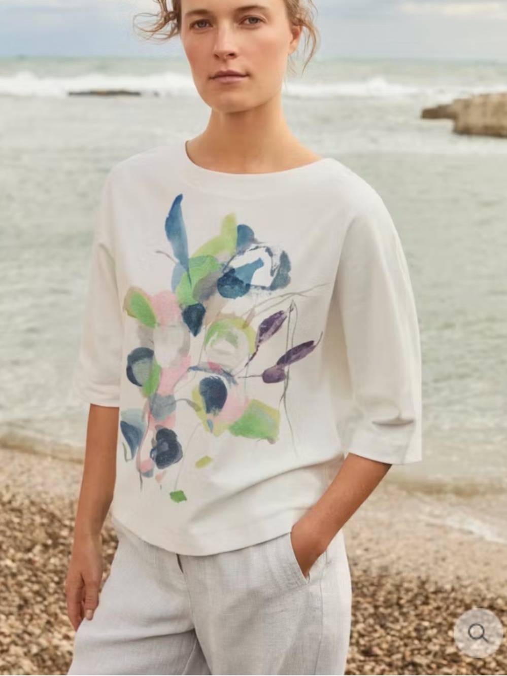 Poetry printed jersey top cotton twill lime petrol NWT size 10